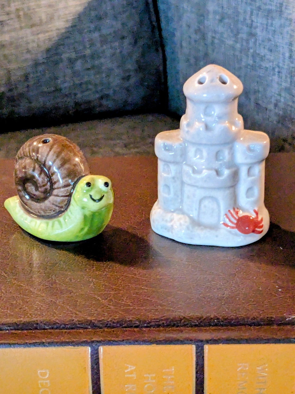 Cute Ceramic Snail & White Castle Salt And Pepper Shakers.